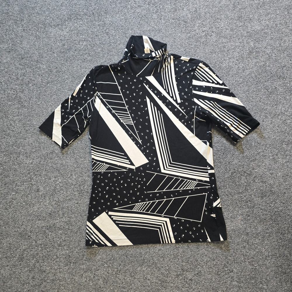 Lauren Ralph Lauren Top Womens Medium Petite Black Abstract Turtleneck Casual